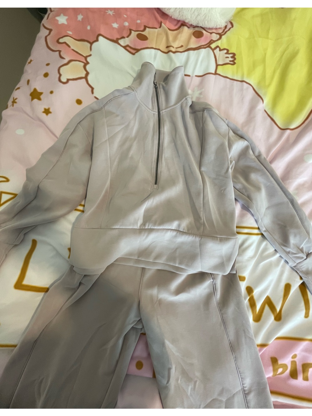 Light Gray Cropped Hoodie Jacket + Jogger Pants Set